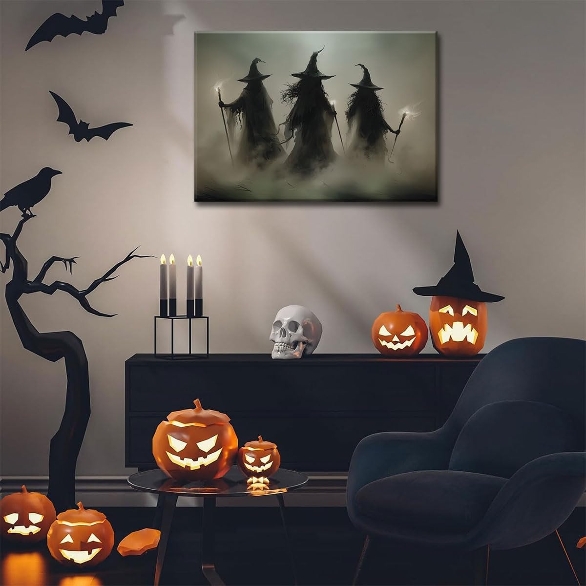 Vintage Witchy Wall Art ,Witch Canvas, Witch Halloween Poster, Wall Decor