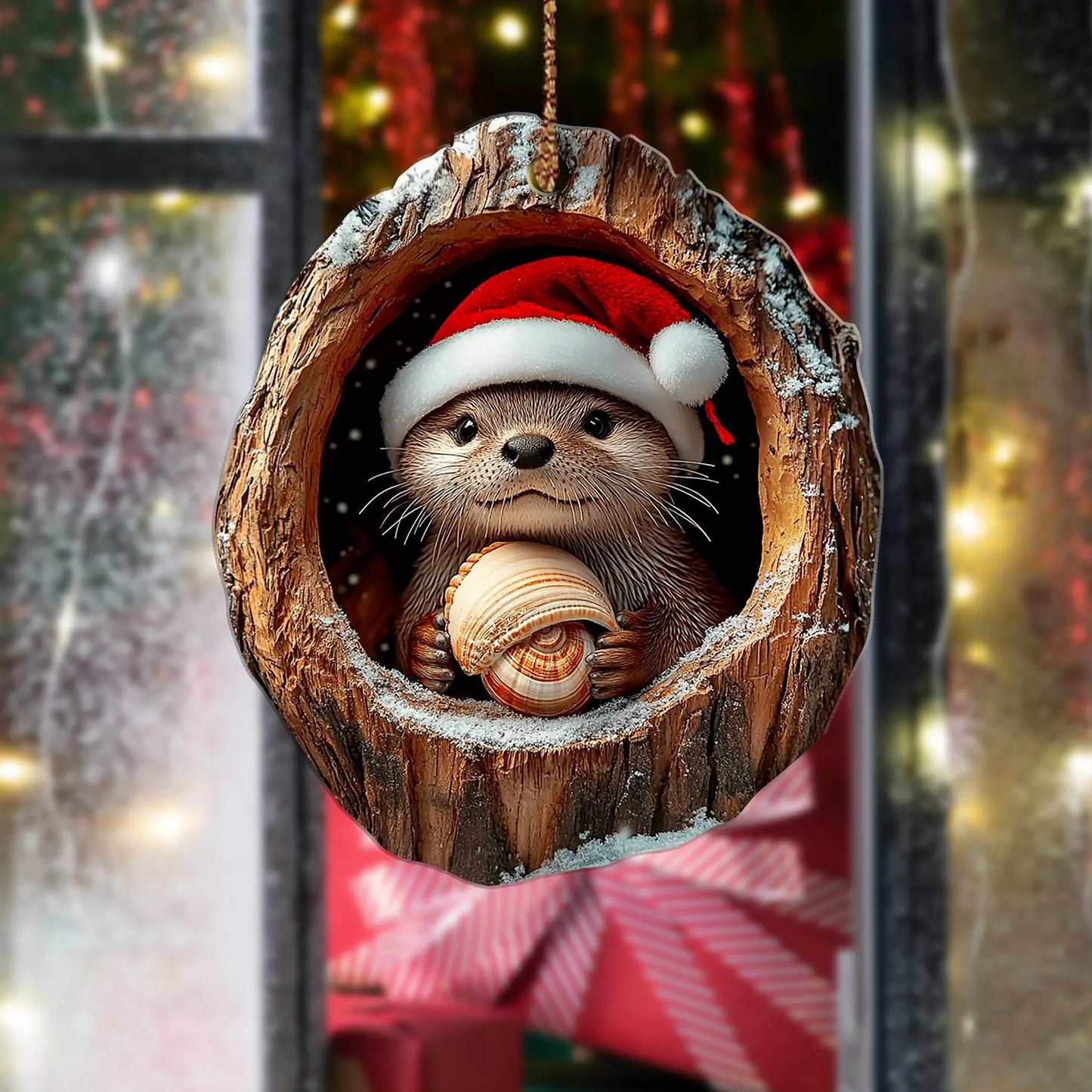 Cute Otter Christmas Wood Ornament