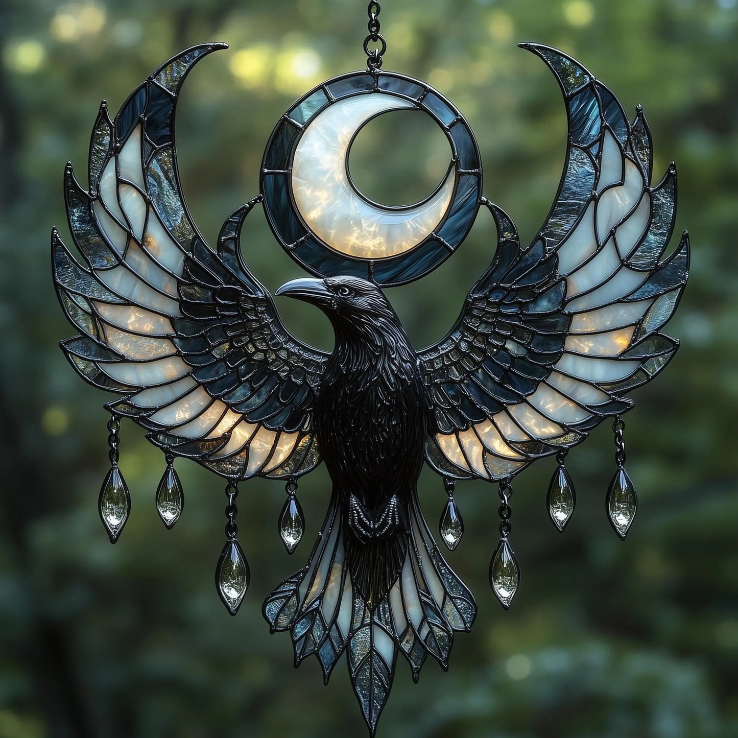 Crescent Moon Raven Acrylic Suncatcher, Acrylic Suncatcher window