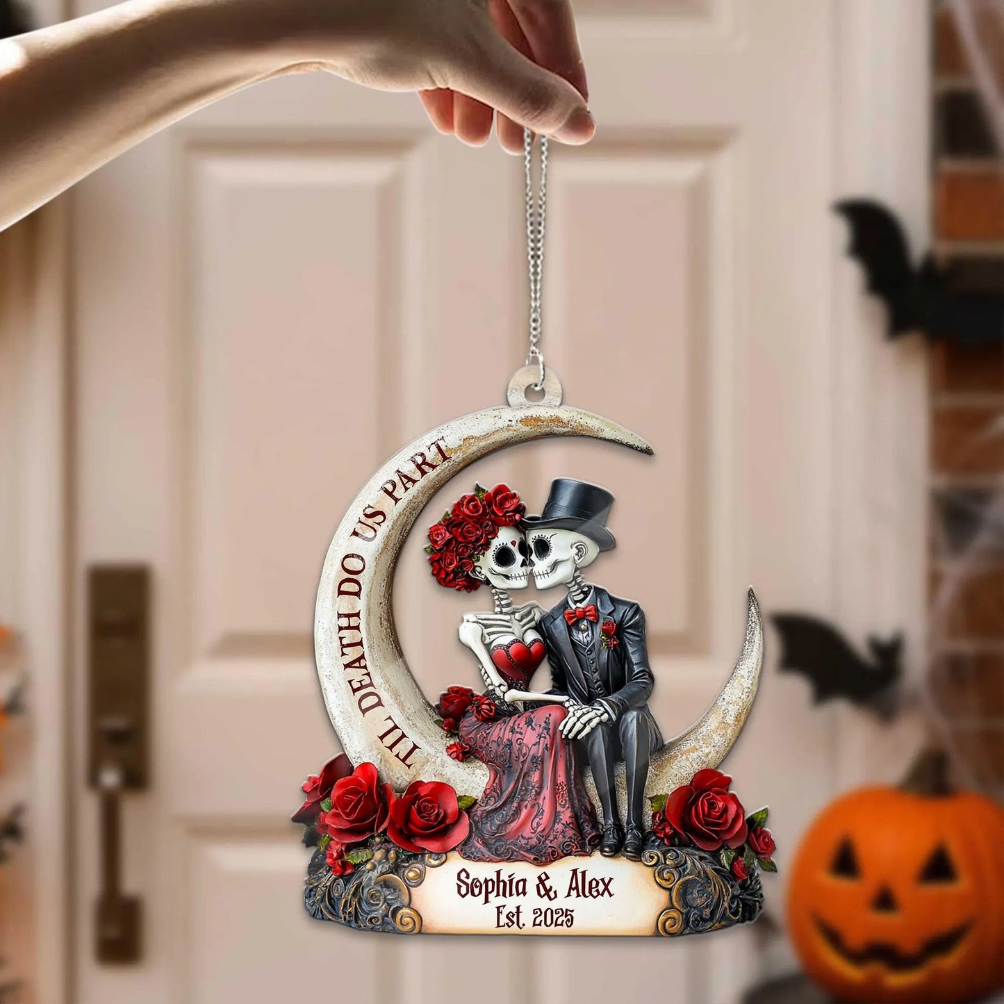 Custom Skeleton Couples Acrylic Window Hanging - Personalized Acrylic Hanging Decor