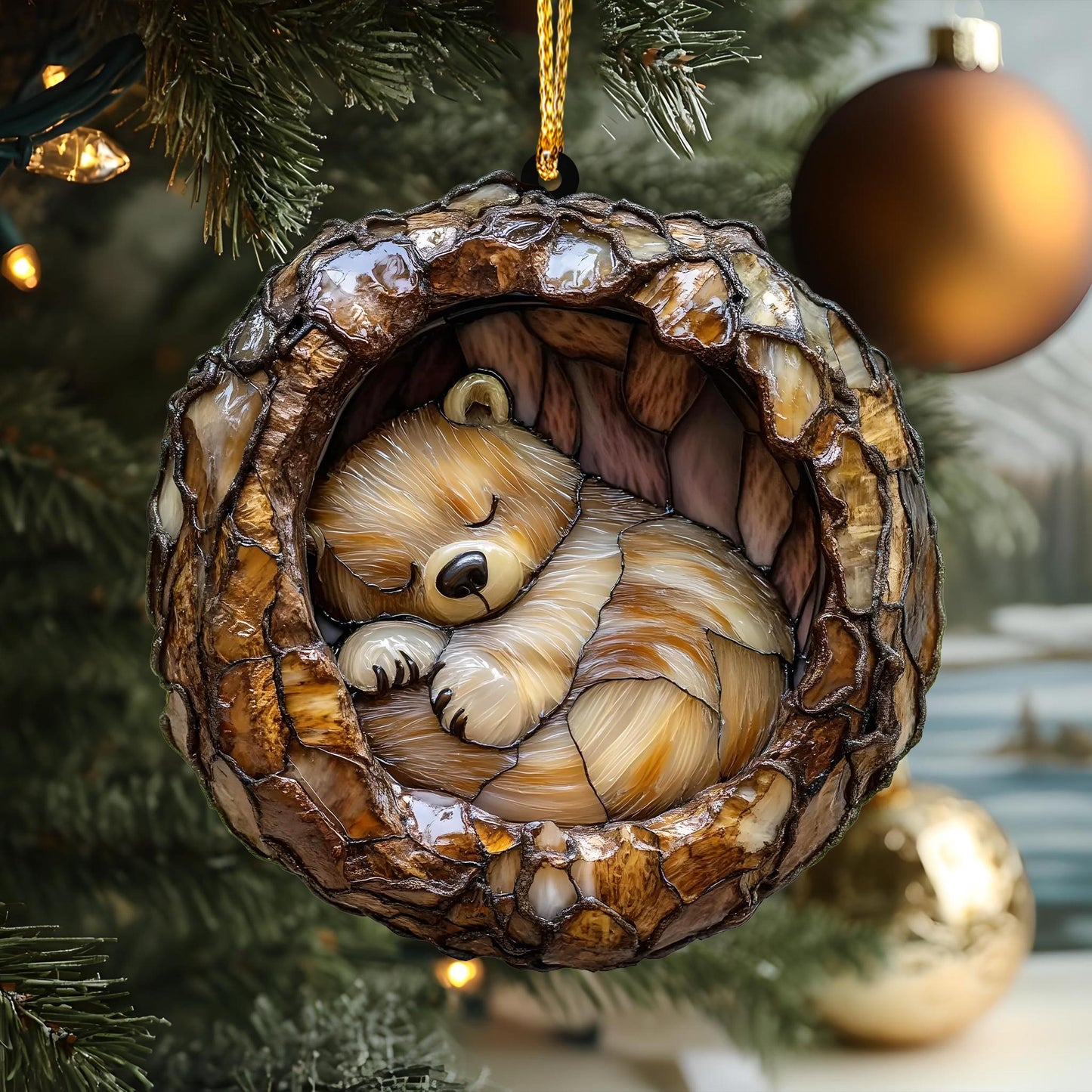 Ornament Baby Bear Sleeping Wood Ornament