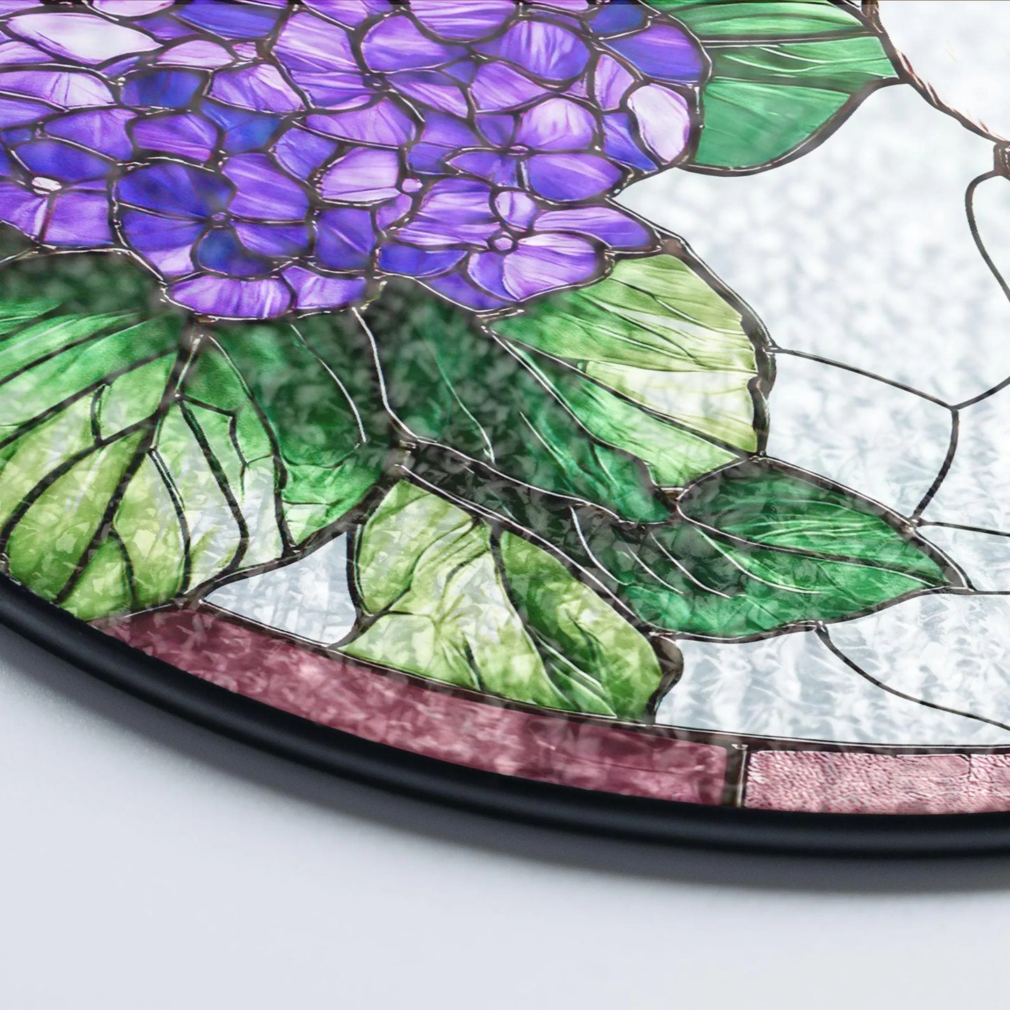 Stained Glass Hummingbird Hydrangeas Suncatcher