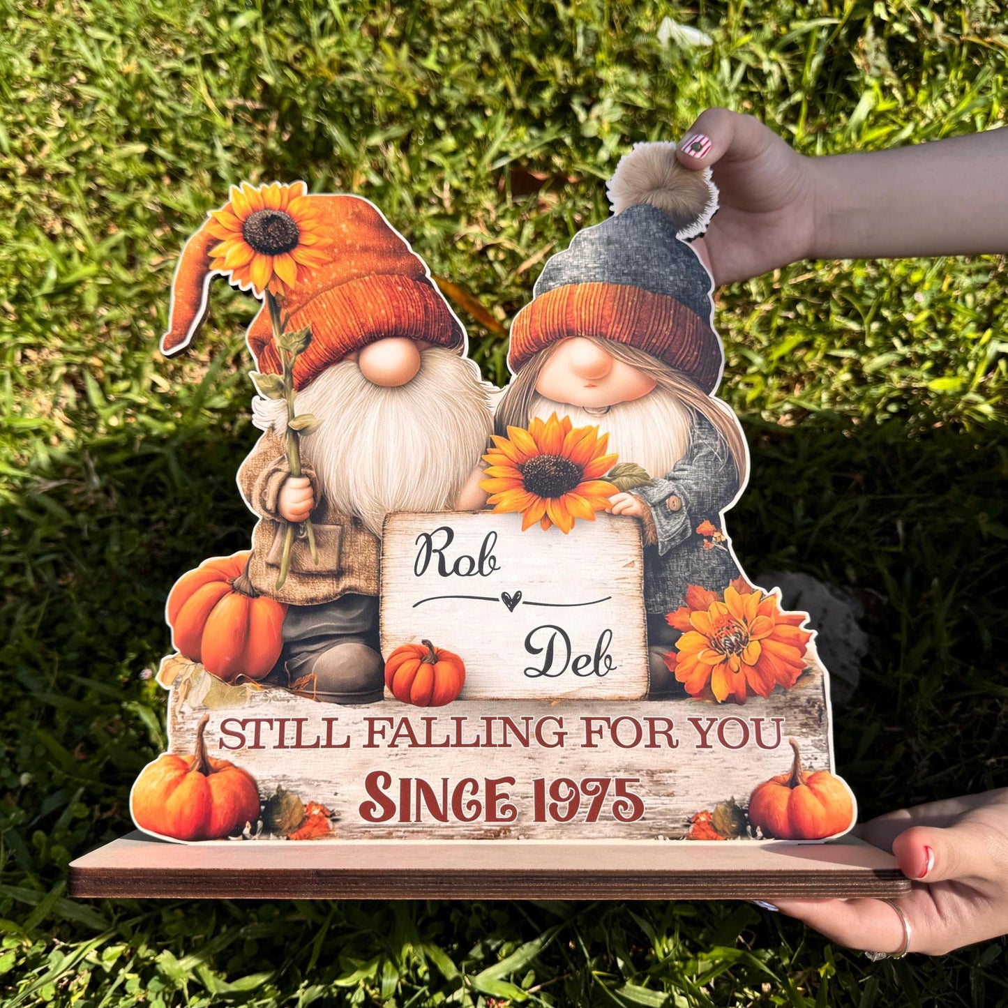 Gnome Couple Growing Old Together Wooden Standing