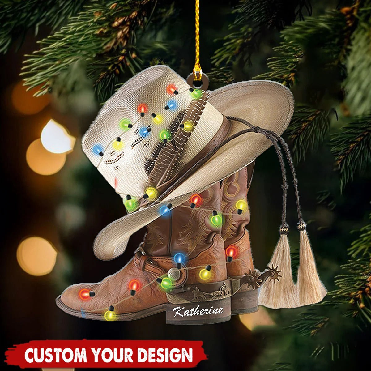 Cowboy Boots and Hat - Personalized Acrylic Christmas Ornament