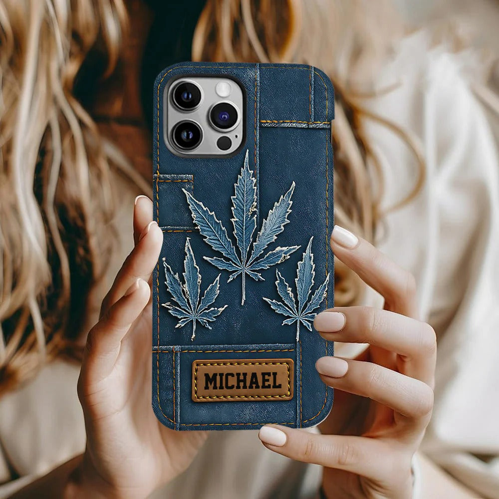Distressed Denim Marijuanas, Personalized Weed Full Print Phone Case