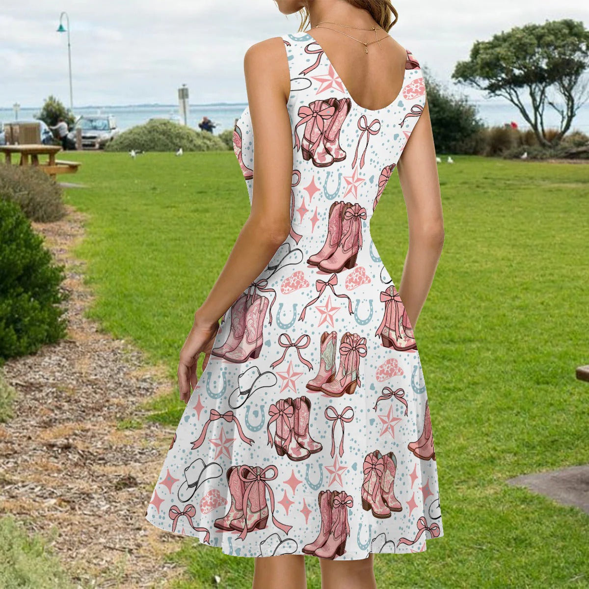 Coquette Cowgirl Boots and Bows - Personalized Sleeveless Dress