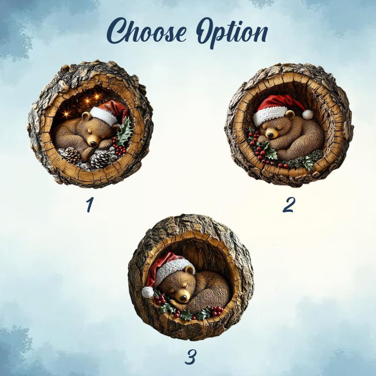 Sleeping Bear Christmas Wood Ornament