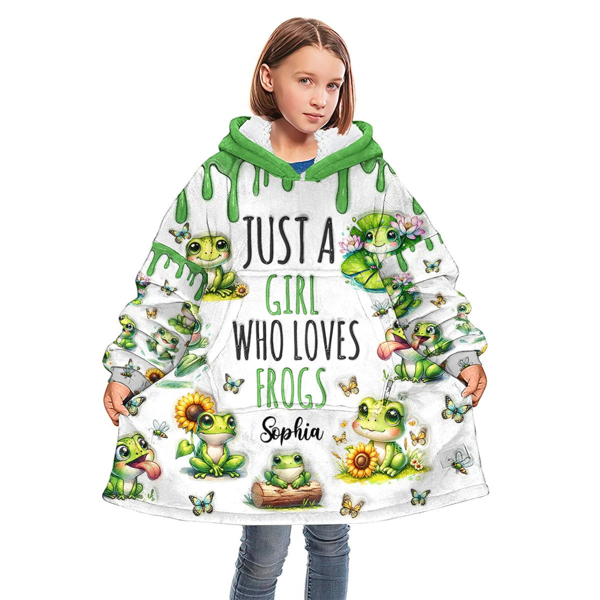 Just A Girl Who Loves Frogs - Personalized Frog Blanket Hoodie