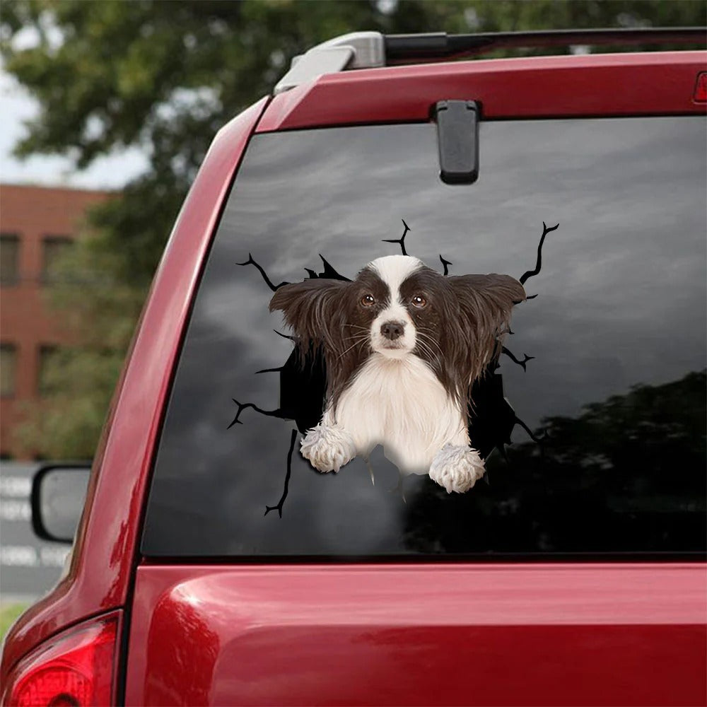 papillon dog crack car Sticker, Dog Decal