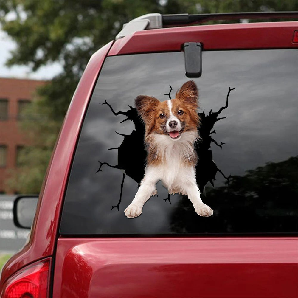 Papillon dog crack car Sticker, Dog Decal