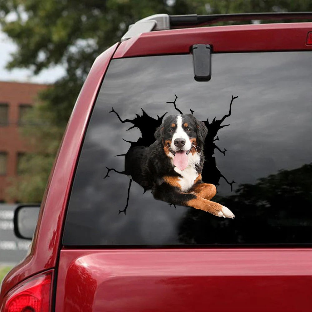Bernese mountain dogs crack car Vinyl Decal, Dog Decal
