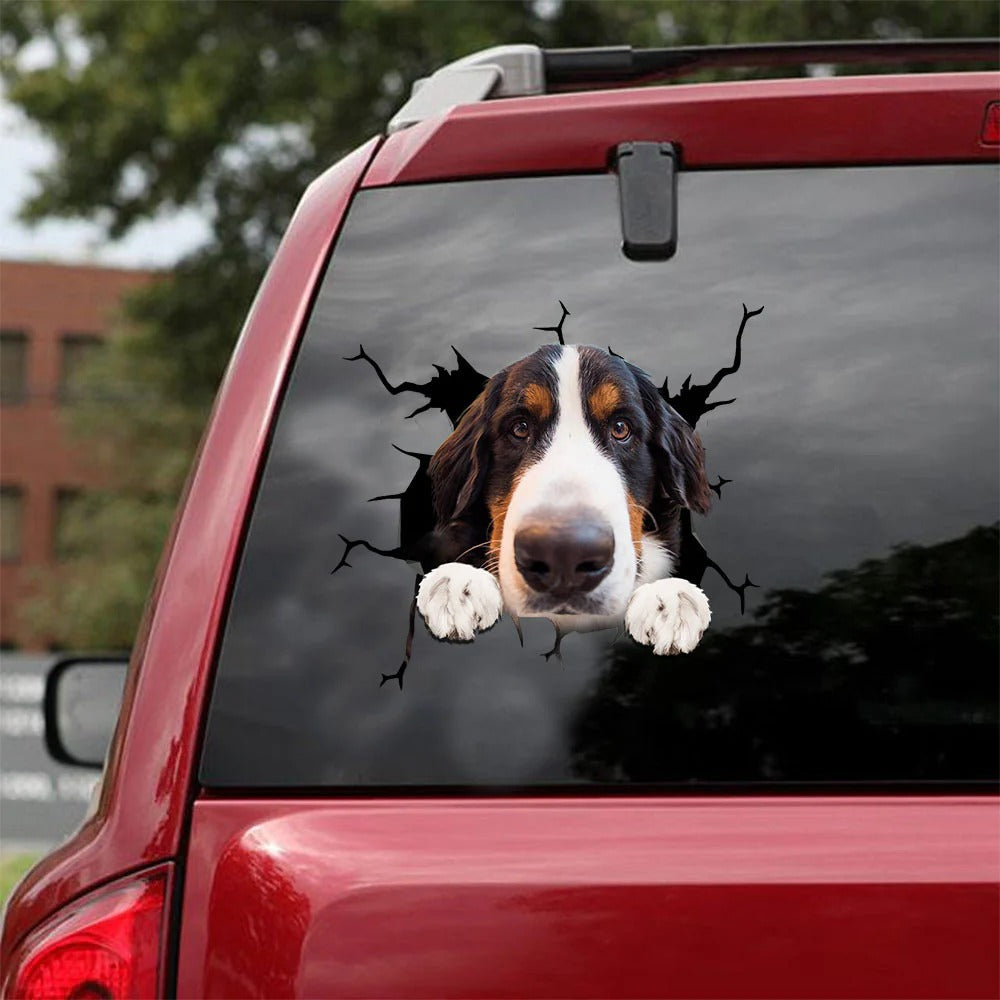 Bernese mountain dogs crack car Vinyl Decal, Dog Decal