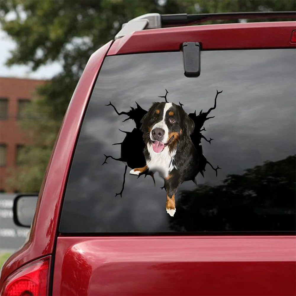 Bernese mountain dogs crack car Vinyl Decal, Dog Decal