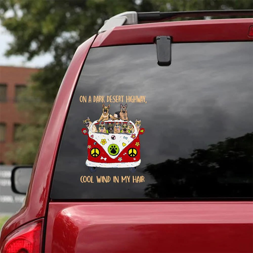 German shepherd hippie crack car Vinyl Decal, Dog Decal