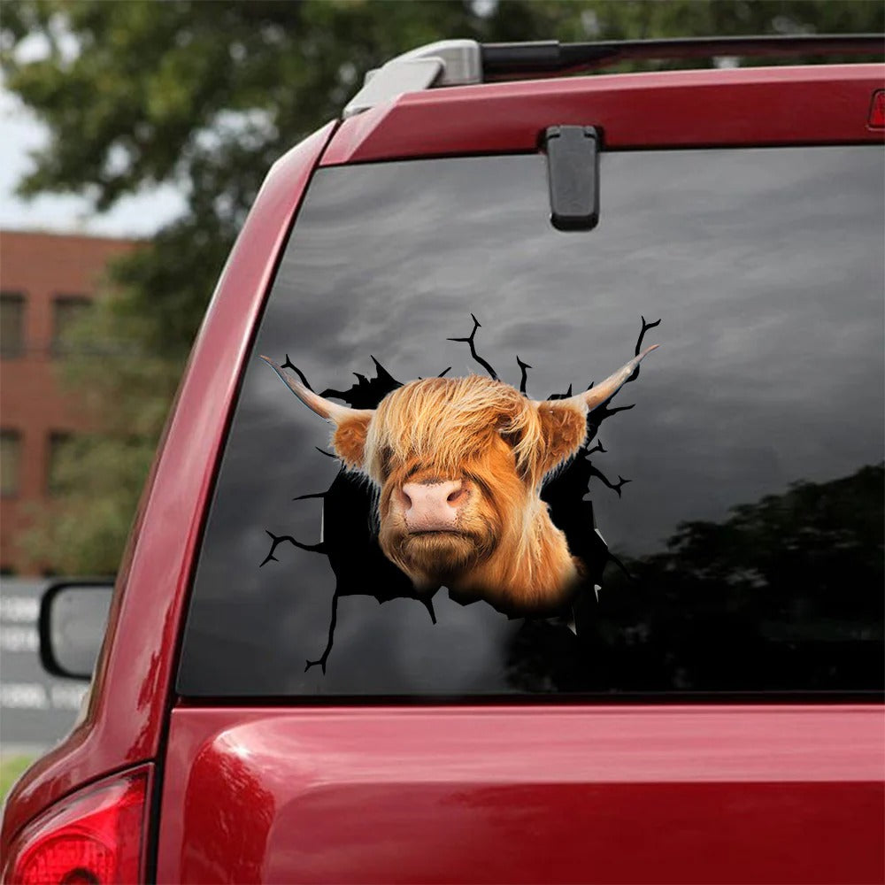 Highland cattle crack car sticker cows lover