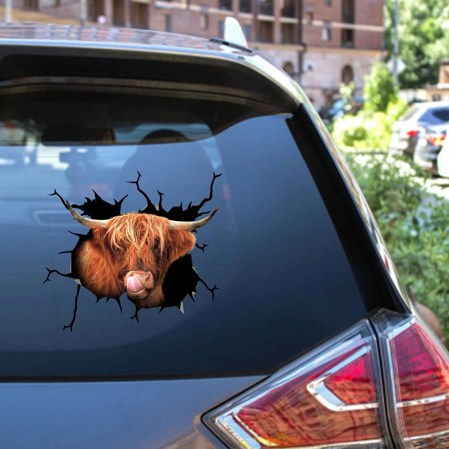 Scottish Highland Cow Crack Sticker, Cow Sticker, Decal