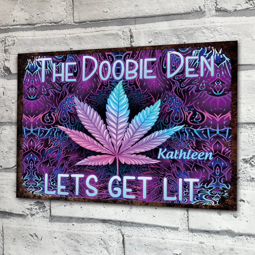 Doobie Den Lets Light Up - Personalized Weed Metal Sign