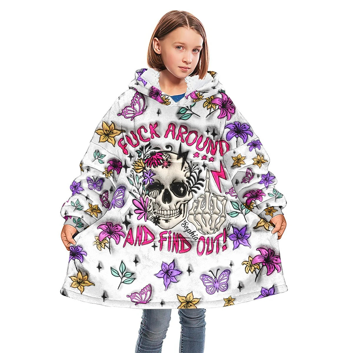 F*ck Around And Find Out - Personalized Skull Blanket Hoodie