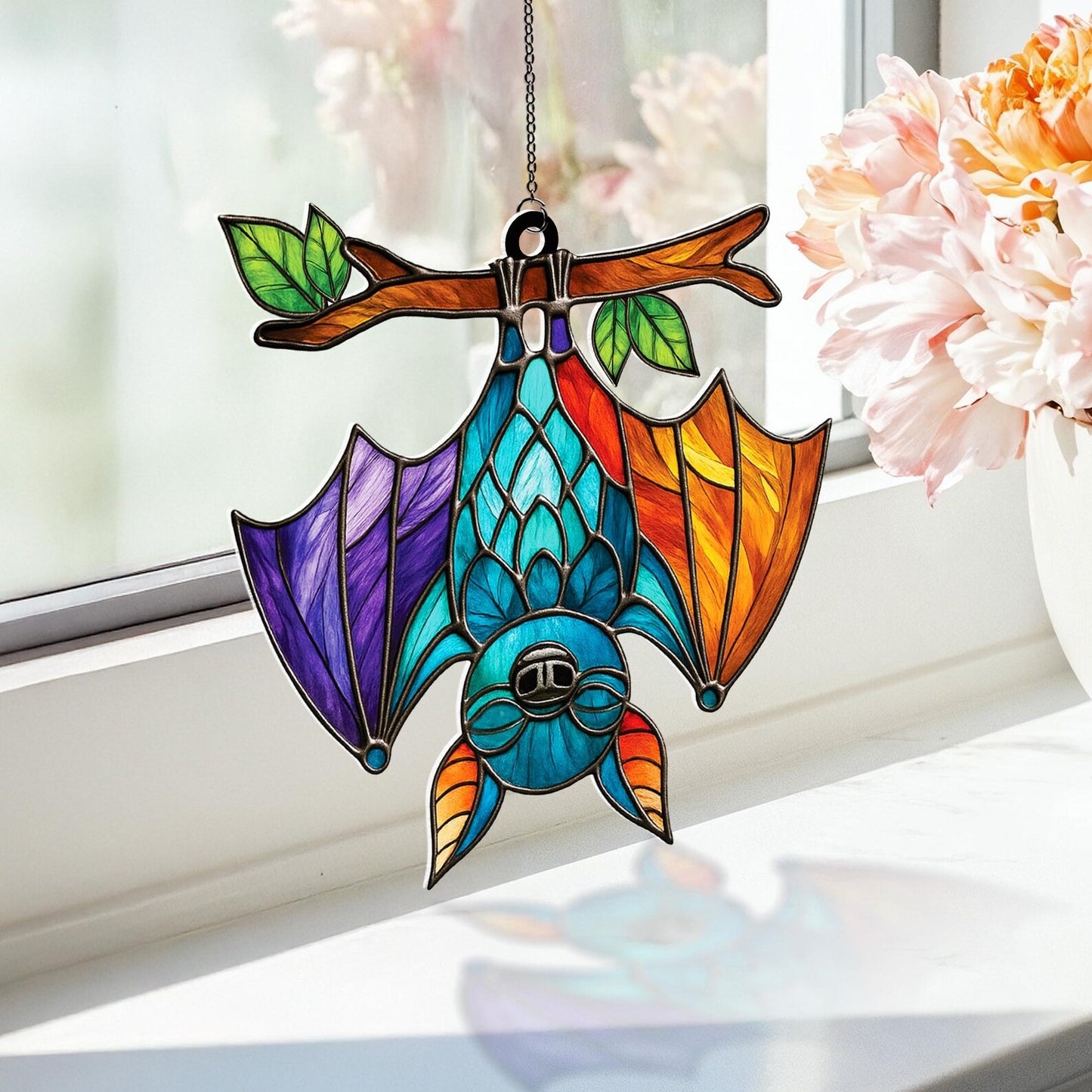 Colorful Upside Down Bat Acrylic Window Suncatcher