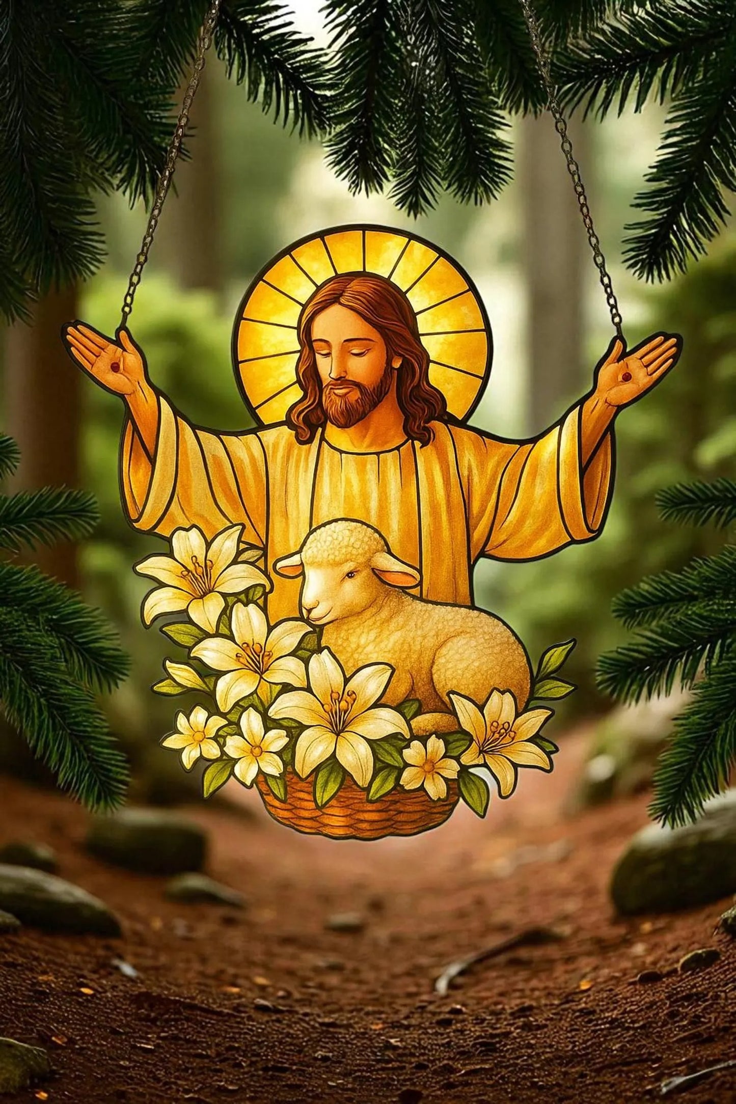 Lamb & Flowers Acrylic Window, Christian Home Decor