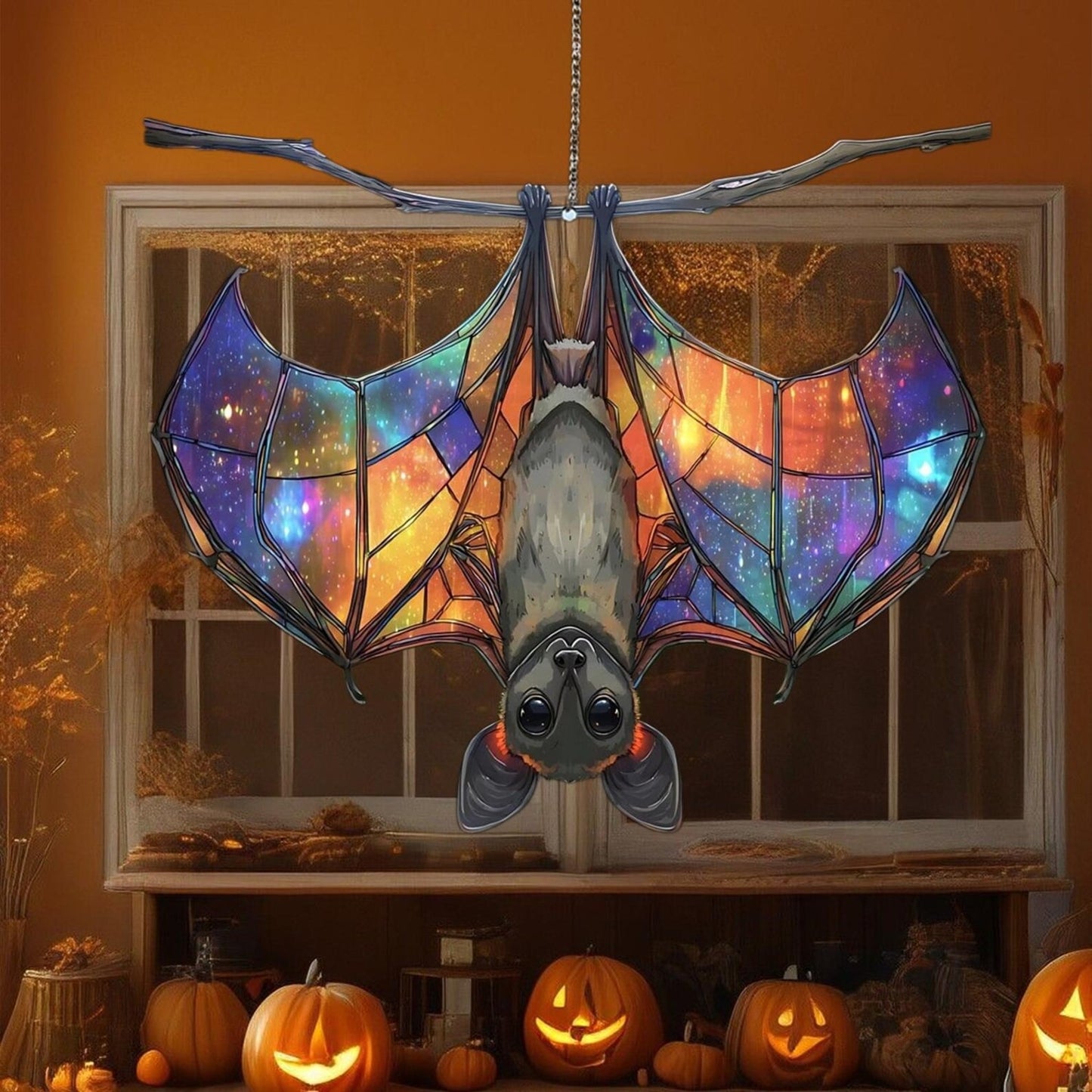 Upside Down Bat Colorful Acrylic Window Suncatcher