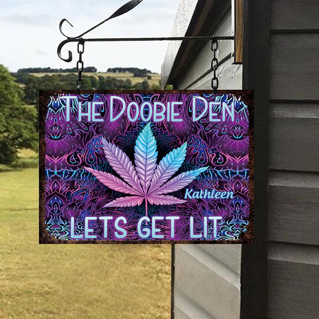 Doobie Den Lets Light Up - Personalized Weed Metal Sign