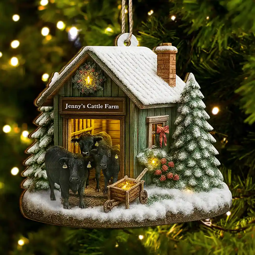 Christmas Cattle Farm - Personalized Custom Shaped Christmas Ornament