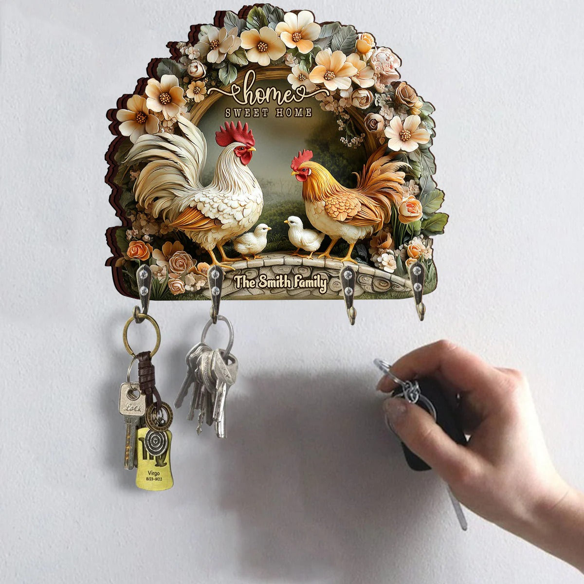Home Sweet Home - Personalized Chicken Custom Shaped Key Rack