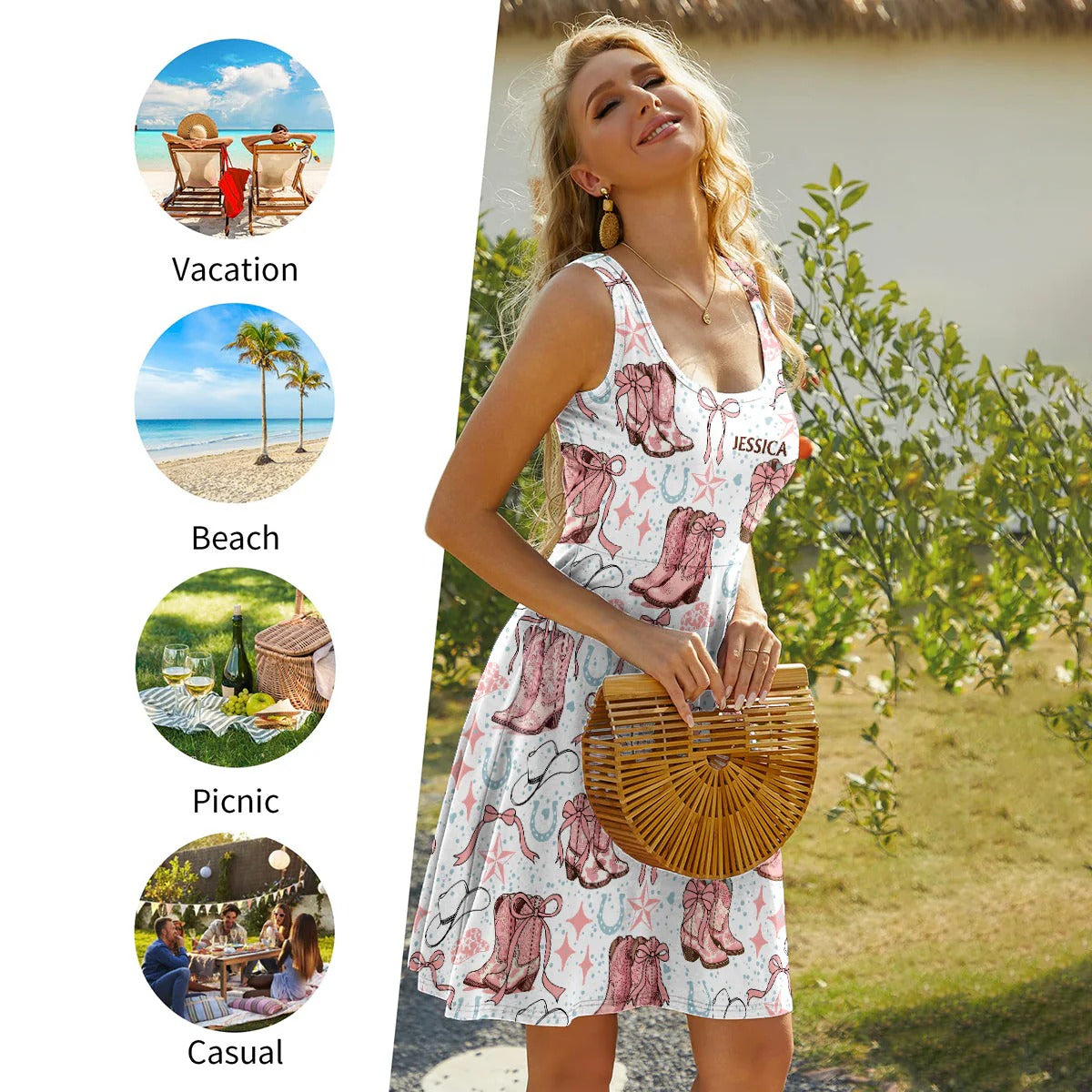 Coquette Cowgirl Boots and Bows - Personalized Sleeveless Dress