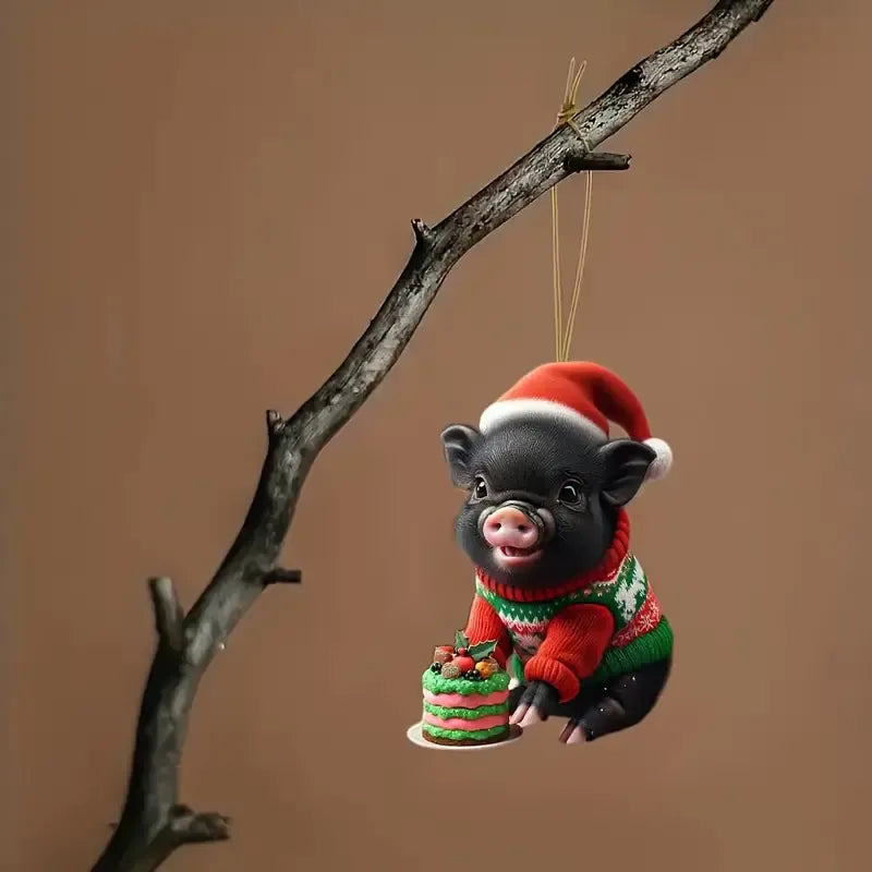 Pig with Santa Hat Acrylic Ornament - Gift For Pig Lover's
