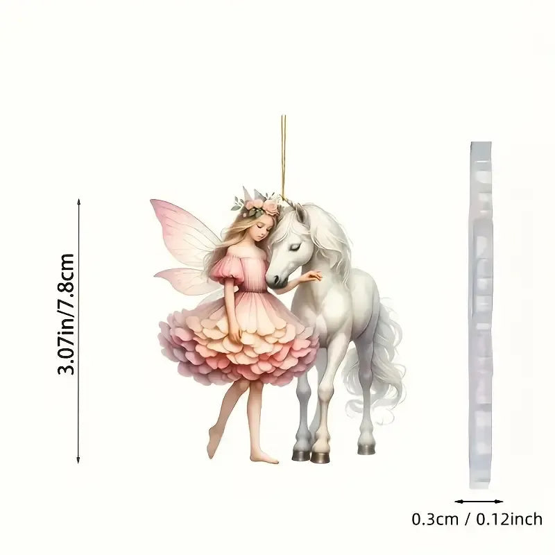 Adorable Fairy Riding a White Horse Acrylic Ornament - Gift For Horse
