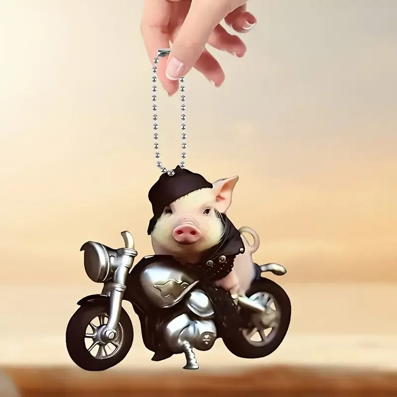 Cute Pig Motobike Acrylic Ornament - Gift For Pig Lover's