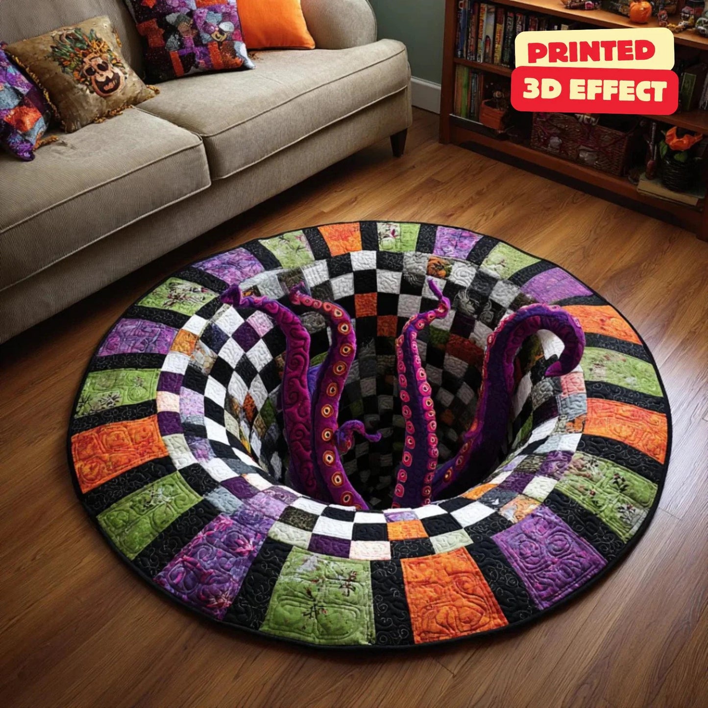 Halloween Kraken Tentacle Horror Quilted Round Mat