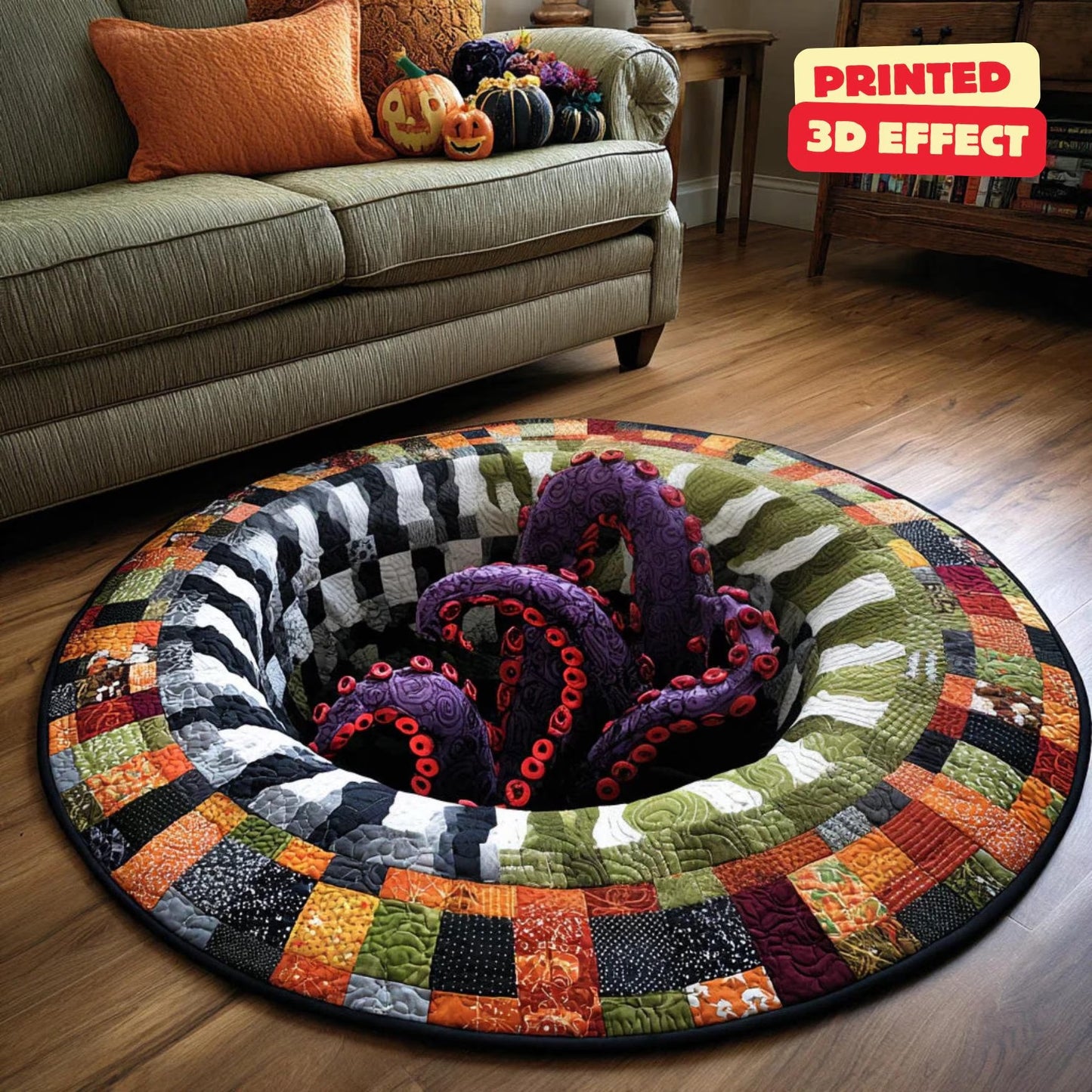 Halloween Kraken Tentacle Horror Quilted Round Mat