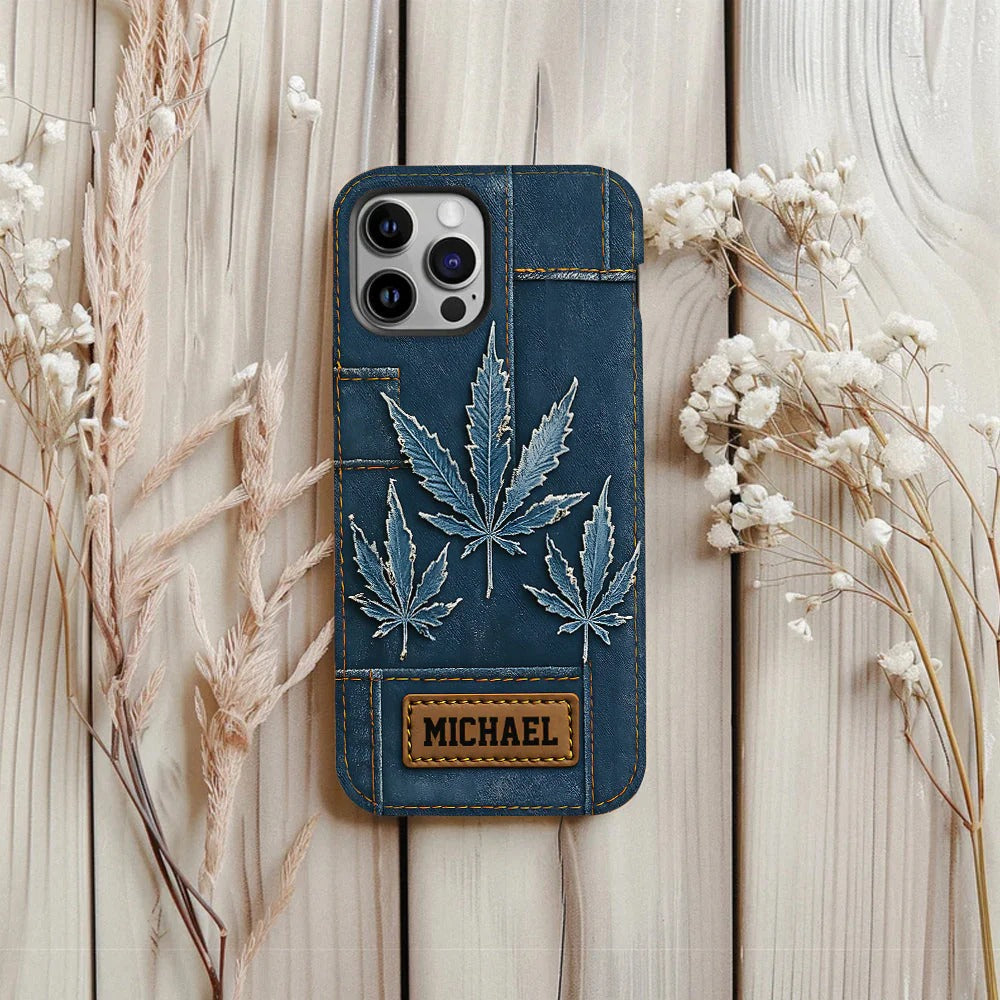 Distressed Denim Marijuanas, Personalized Weed Full Print Phone Case