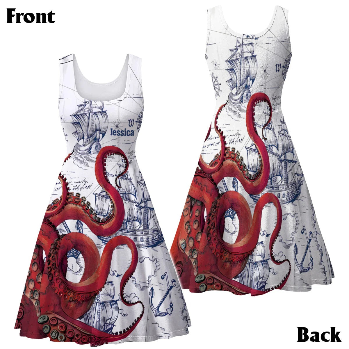 Octopus Sailboat Cruise - Personalized Sleeveless Dress