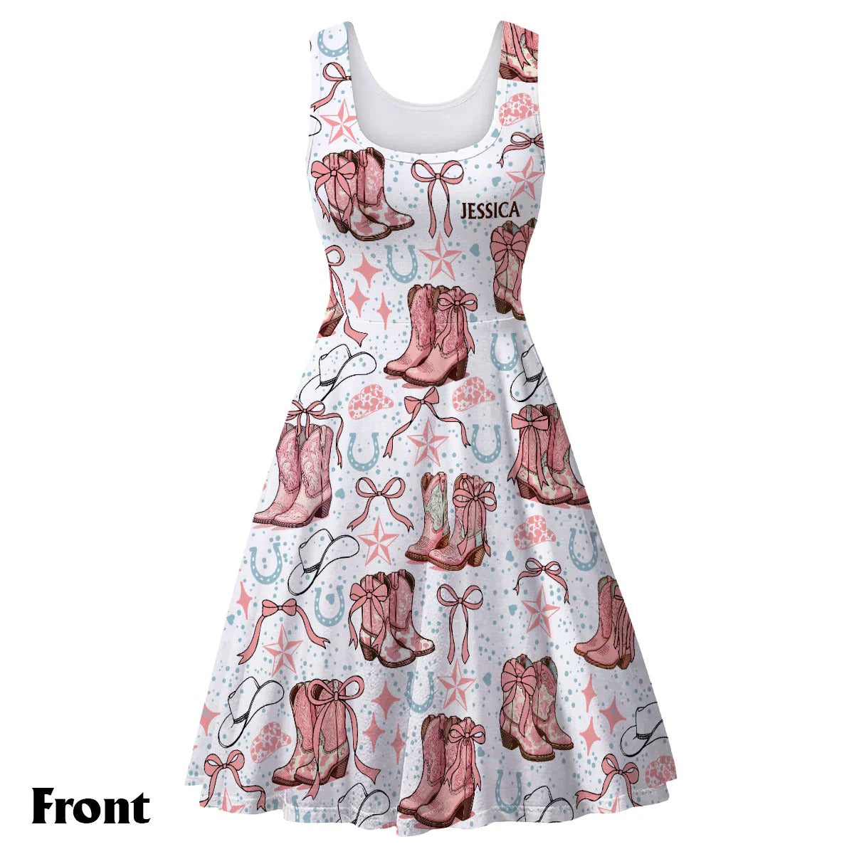 Coquette Cowgirl Boots and Bows - Personalized Sleeveless Dress