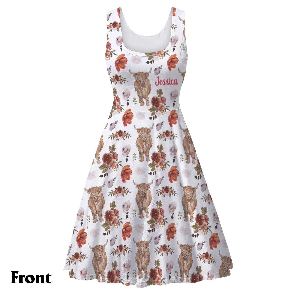 Floral Highland Cow - Personalized Sleeveless Dress