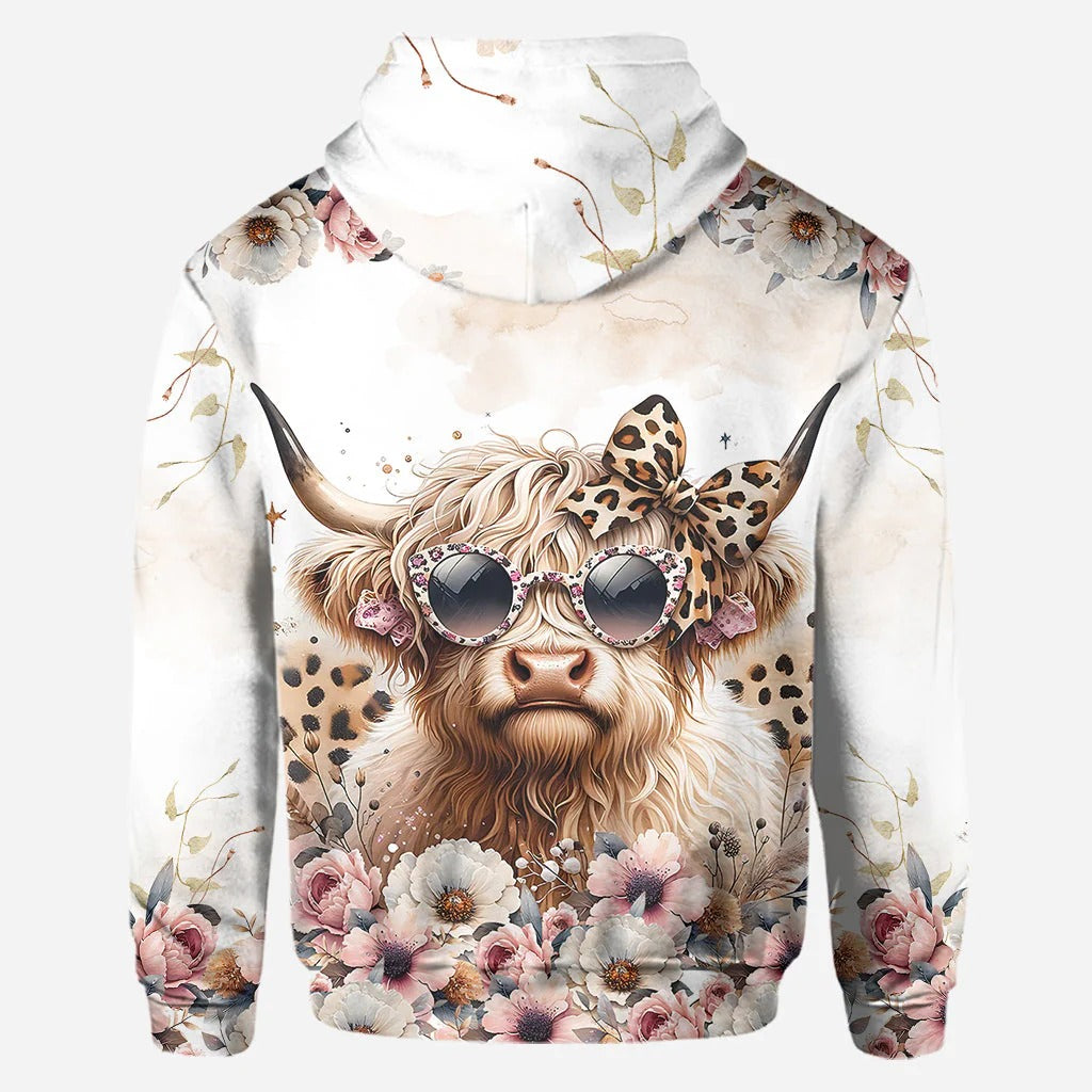 Cool Cow With Leopard Glasses - Personalized Hoodie and Leggings