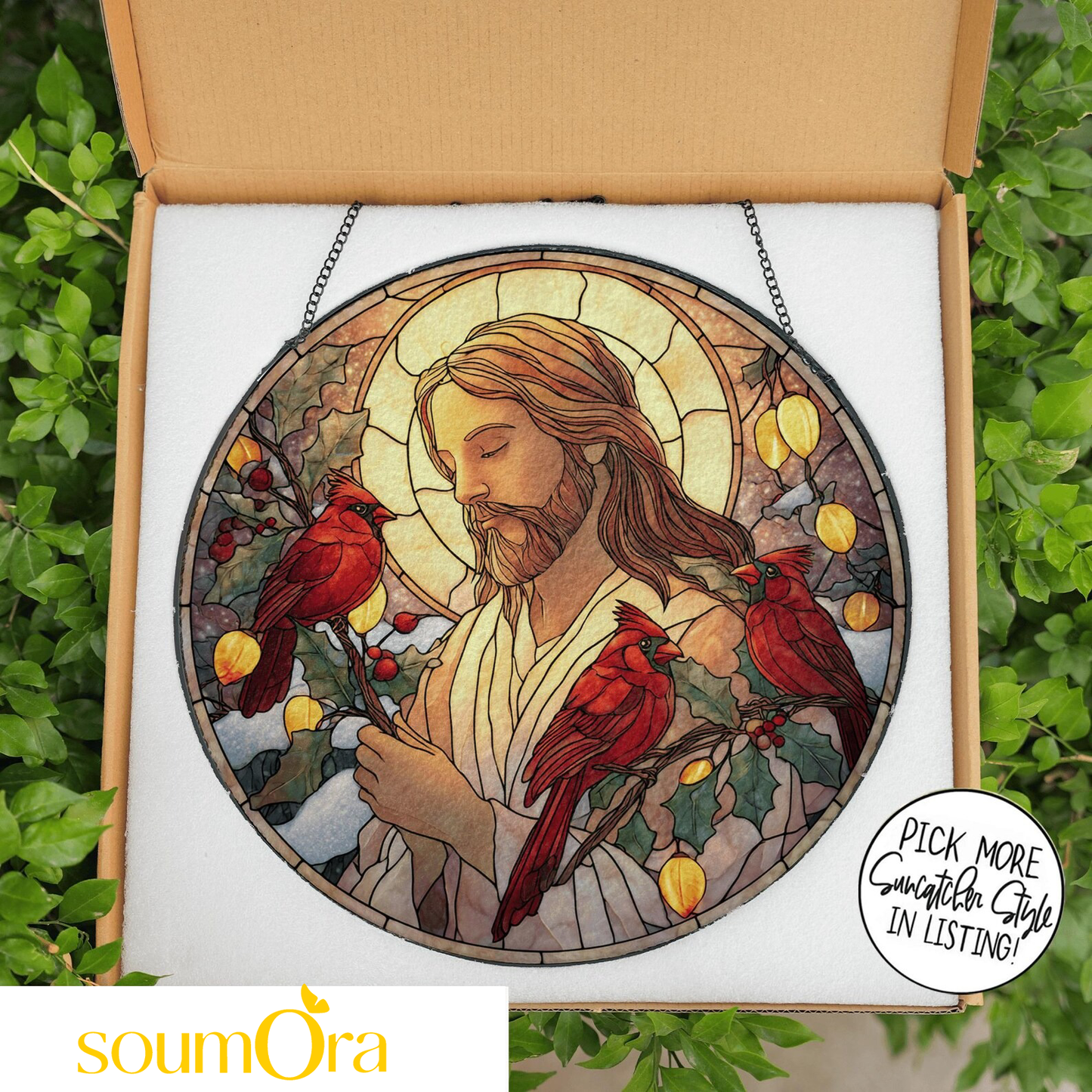 Christian With Cardinals Stained Glass Suncatcher