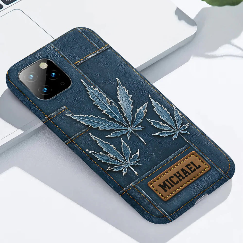Distressed Denim Marijuanas, Personalized Weed Full Print Phone Case