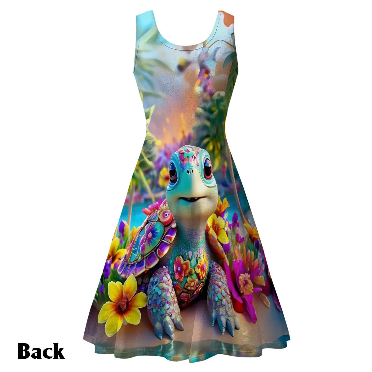 Sparkling Playful Turtle & Floral - Personalized Sleeveless Dress