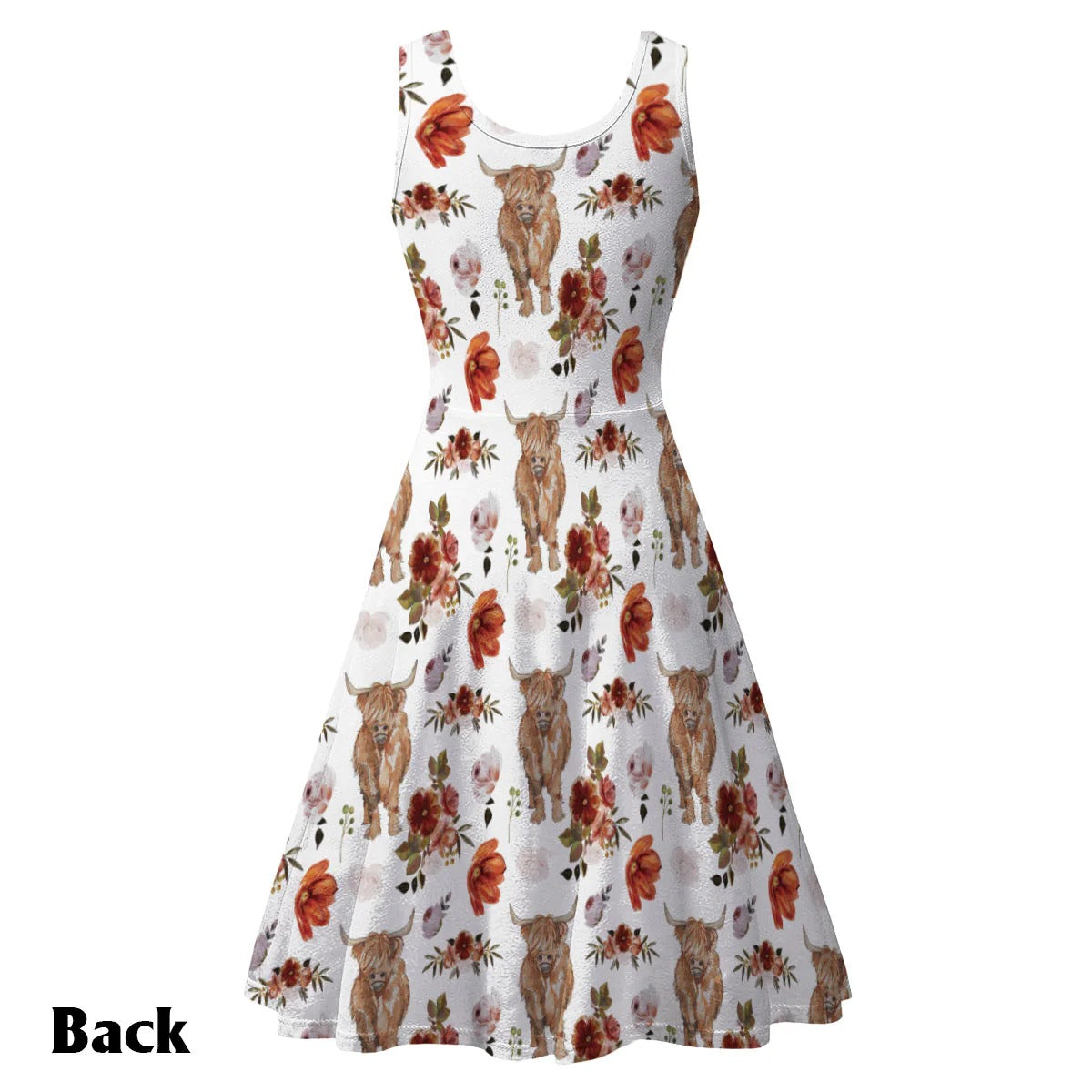 Floral Highland Cow - Personalized Sleeveless Dress