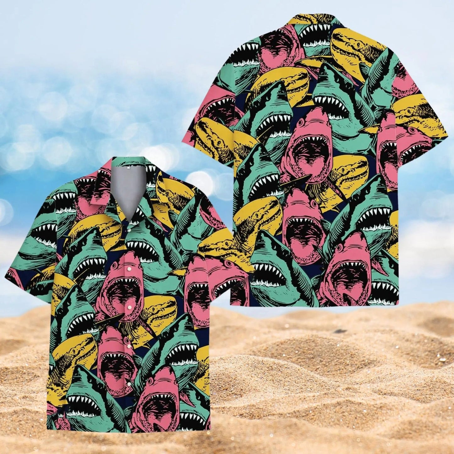 Funny Shark Hawaii Shirt, Colorful Retro Shark Hawaiian Shirt