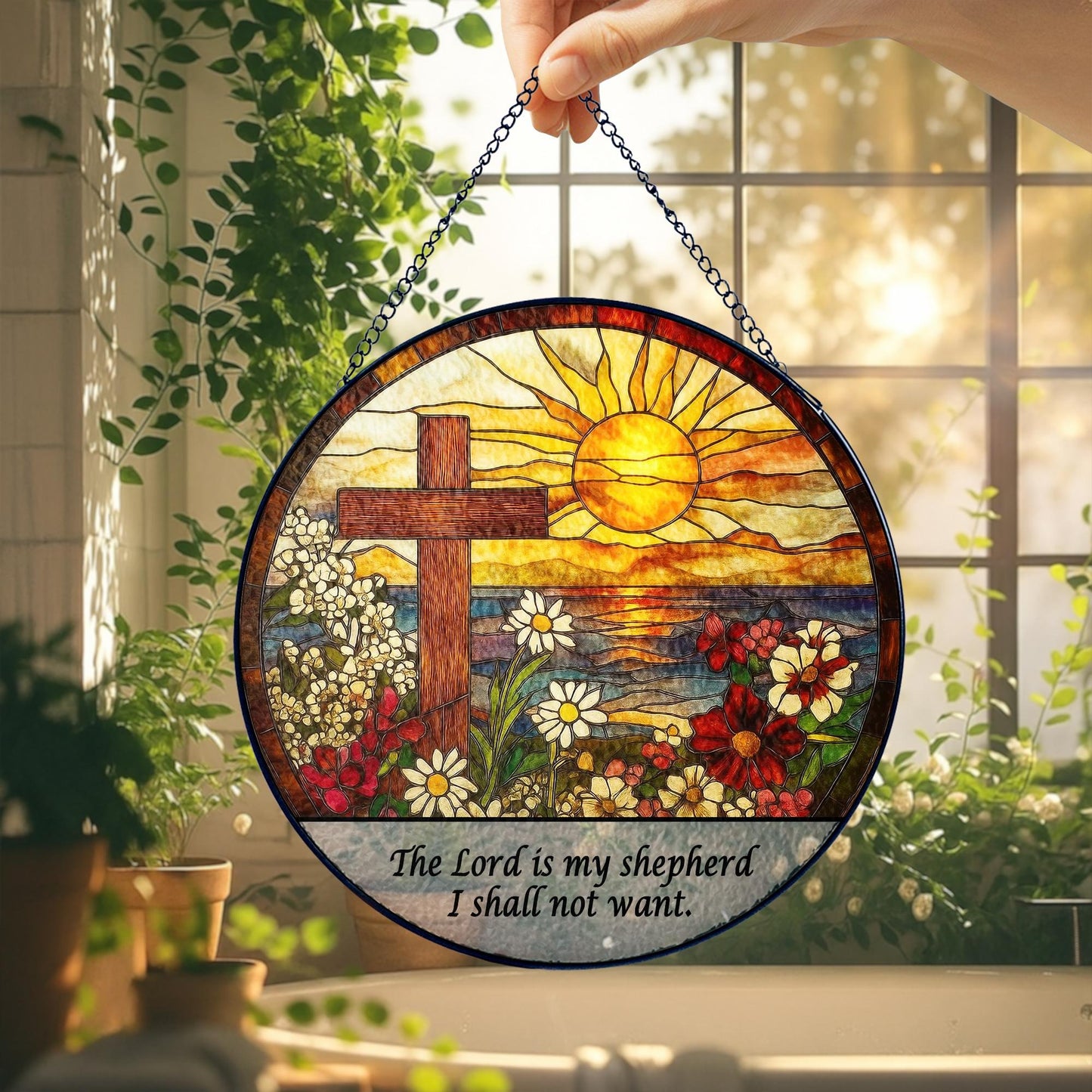 Christian Cross Suncatcher, Christian Stained Glass