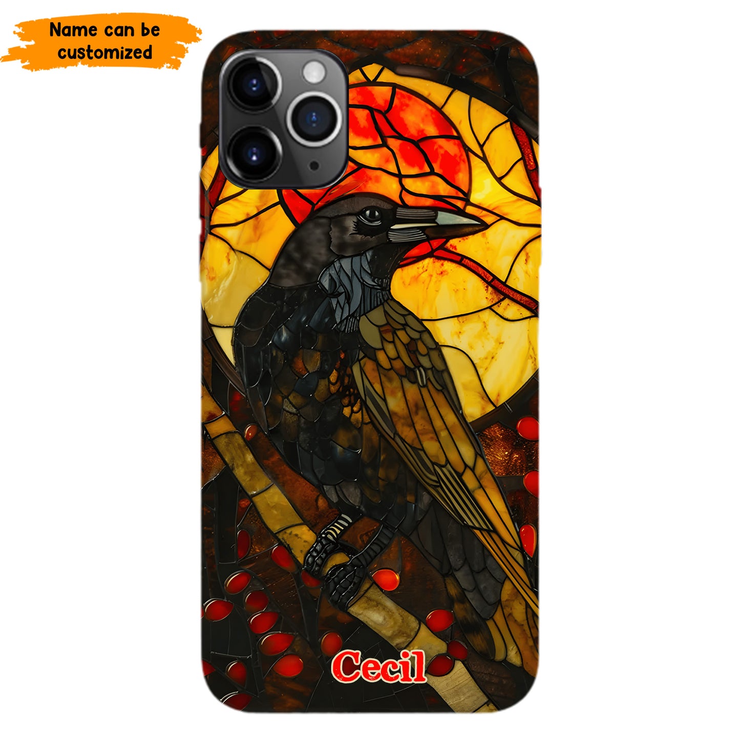 Personalized Stained Glass Raven Phone Case