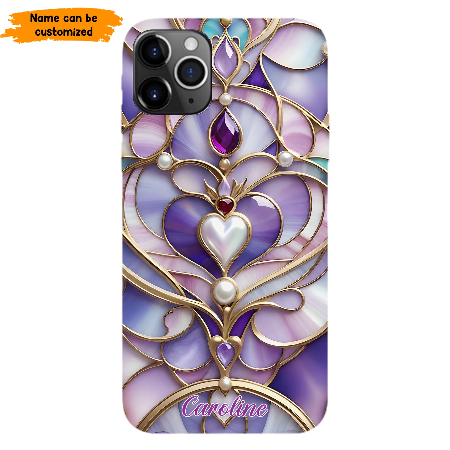 Personalized Royal Heart Stained Glass Phone Case