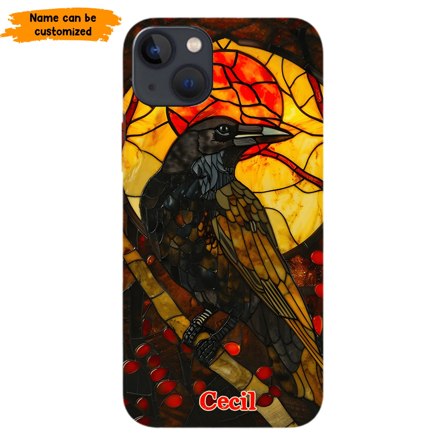 Personalized Stained Glass Raven Phone Case