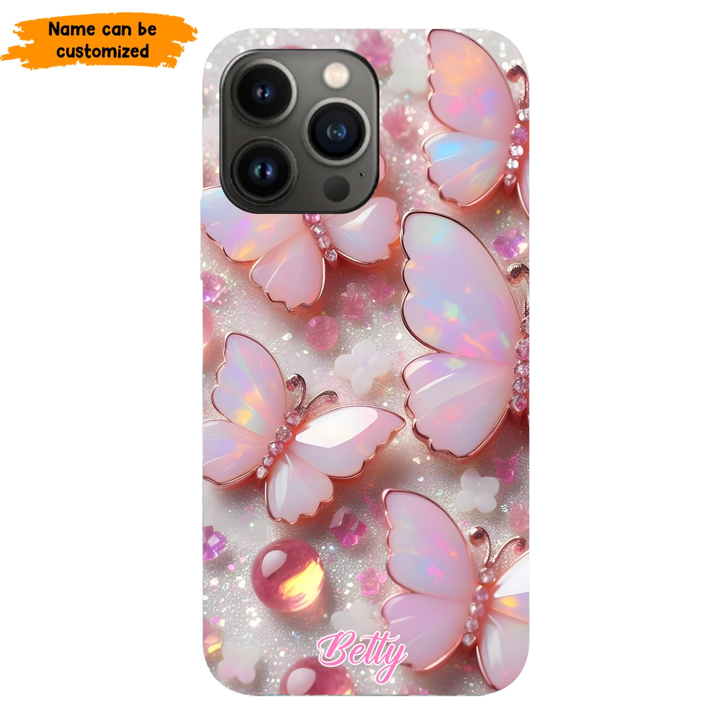 Personalized Pink Opal Butterfly Phone Case