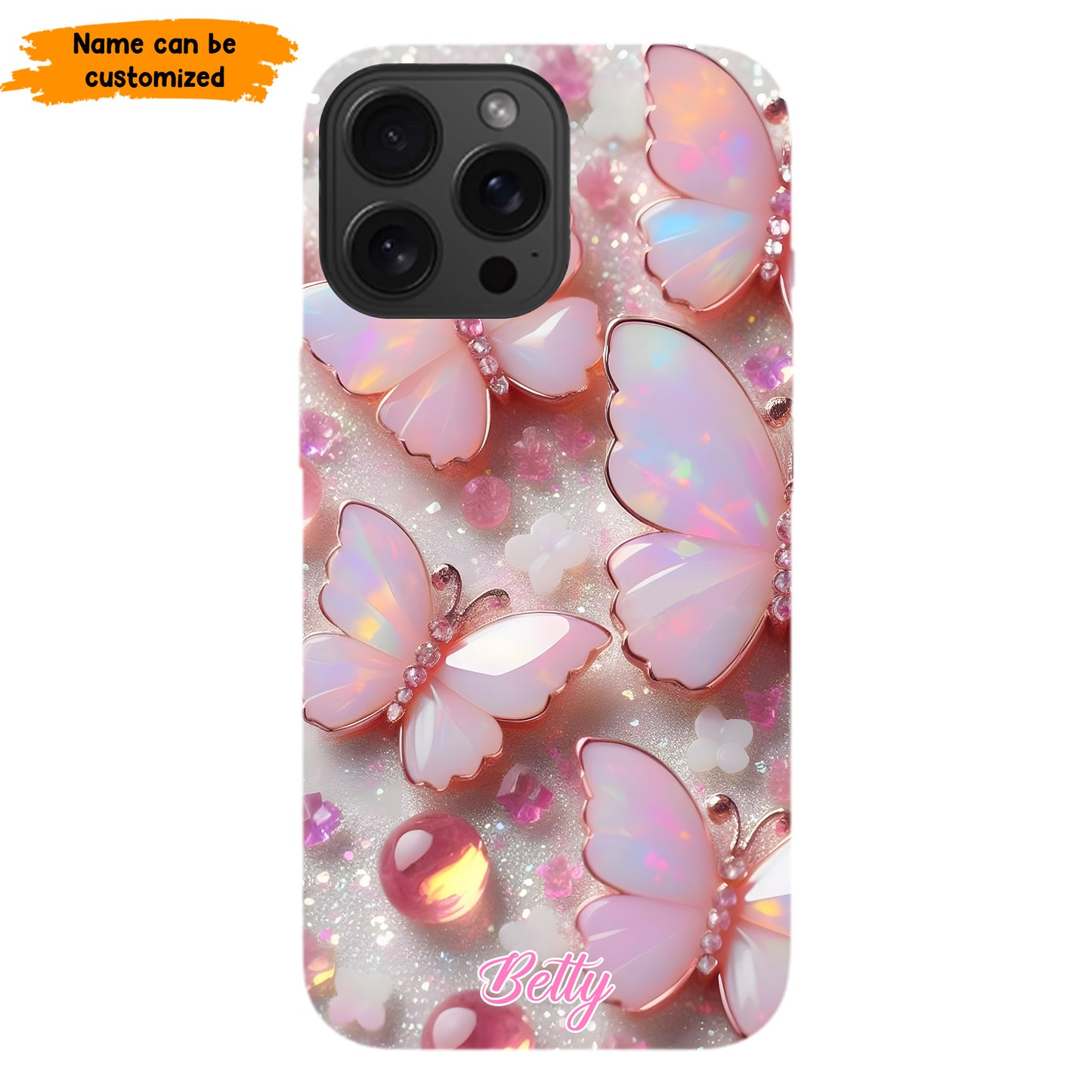 Personalized Pink Opal Butterfly Phone Case